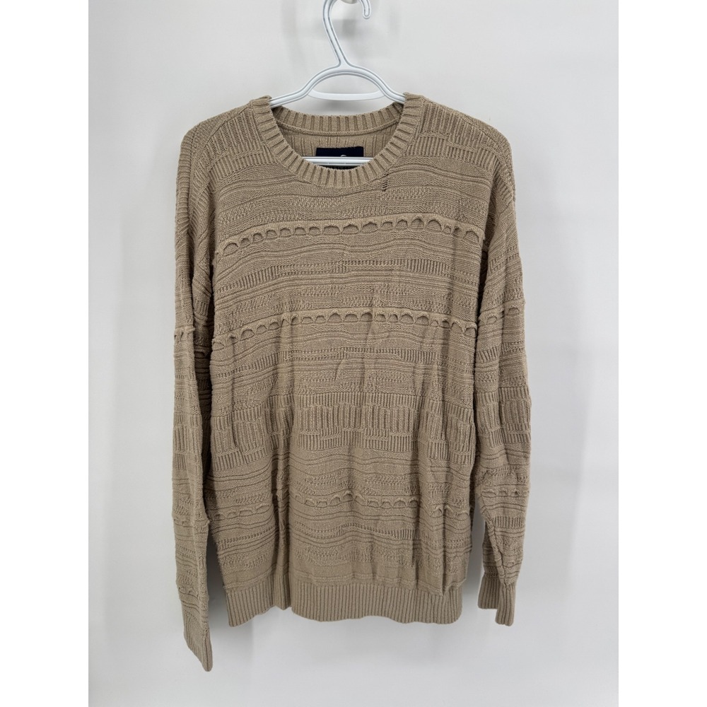 Hollister Mens Textured Knit Crewneck Sweater Tan Beige Cotton Blend Small